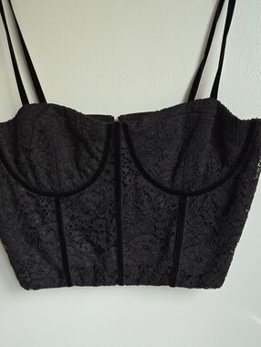 Alice & Olivia "Lorette" Lace and Velvet Bustier Black Crop Top, size14